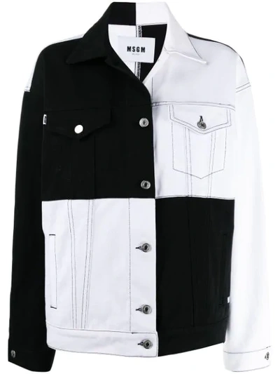 Shop Msgm Two Tone Denim Jacket In Black