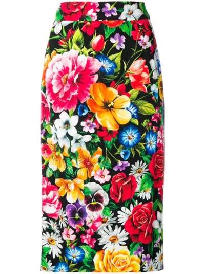 Shop Dolce & Gabbana Floral Print Pencil Skirt In Black