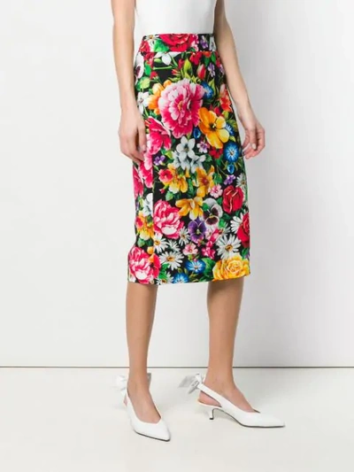 Shop Dolce & Gabbana Floral Print Pencil Skirt In Black