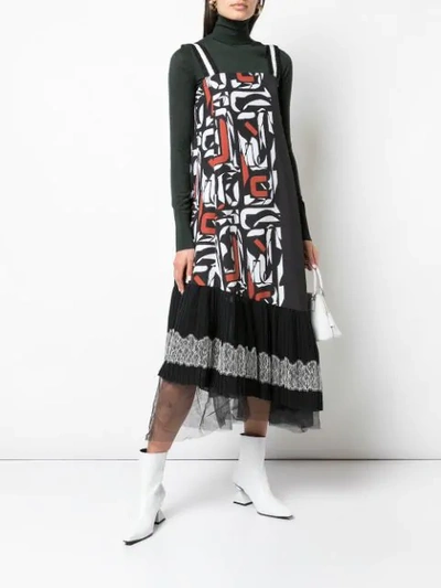 ADEAM ASYMMETRIC PRINTED MIDI DRESS - 黑色