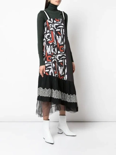 ADEAM ASYMMETRIC PRINTED MIDI DRESS - 黑色