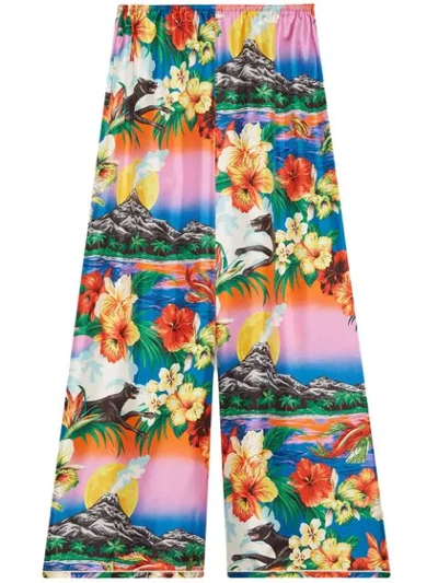 Shop Gucci Hawaiian Print Silk Pajama Pants - Multicolour