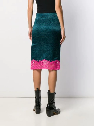 Shop Versace Lace Hem Pencil Skirt In Blue