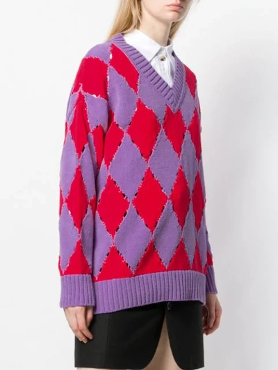 Shop Philosophy Di Lorenzo Serafini Distressed Argyle Sweater In Purple