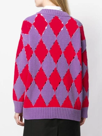 PHILOSOPHY DI LORENZO SERAFINI DISTRESSED ARGYLE SWEATER - 紫色