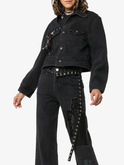 Hyein Seo Studded Crop Denim Jacket In Grey | ModeSens