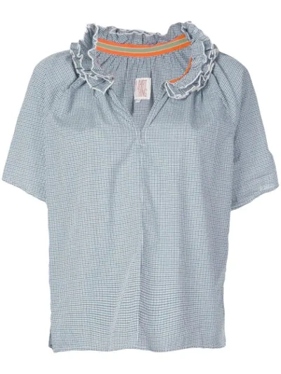 A SHIRT THING RUFFLE NECK CHECK SHIRT - 绿色