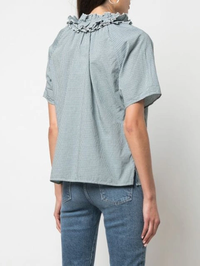 Shop A Shirt Thing Ruffle Neck Check Shirt In Green