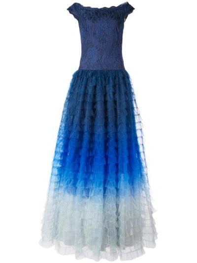 Shop Tadashi Shoji Ombré Flared Gown In Blue