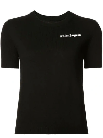 Shop Palm Angels Logo Print Knitted Top - Black