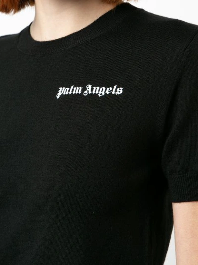 Shop Palm Angels Logo Print Knitted Top - Black