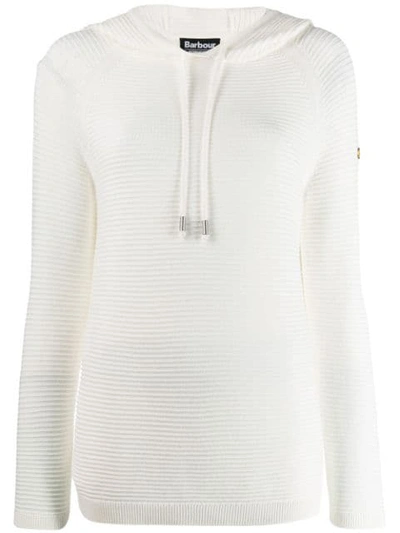 Shop Barbour Ribbed Design Hoodie In White