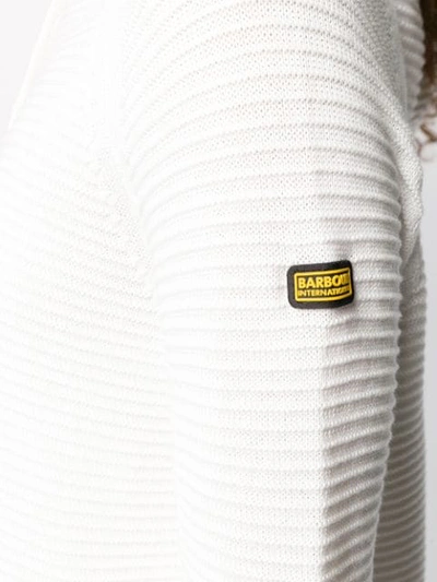 Shop Barbour Ribbed Design Hoodie In White