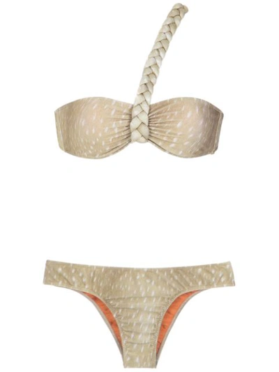 Shop Adriana Degreas One Shoulder Bikini Set In Neutrals