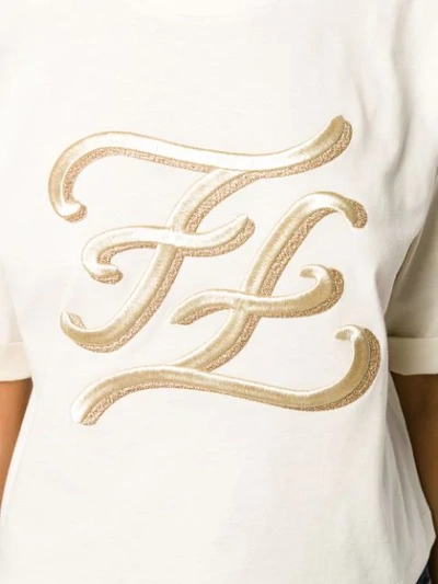 Shop Fendi Karligraphy Motif Embroidered T-shirt In Neutrals