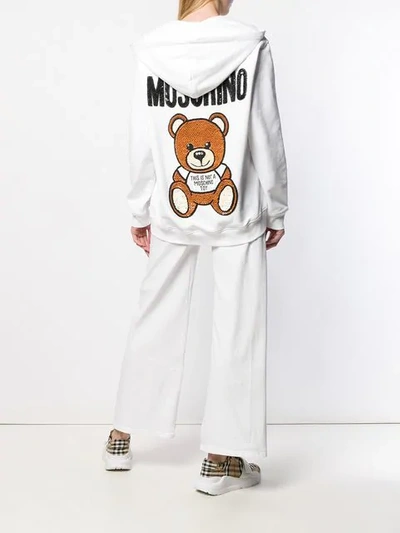 Shop Moschino Bear Hoodie In 8001 White