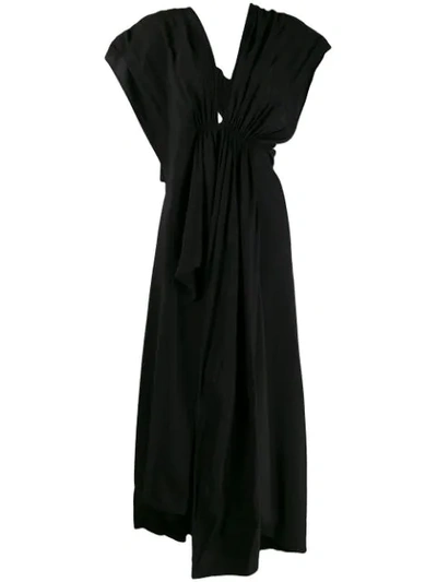 Shop Yohji Yamamoto Draped Midi Dress In Black