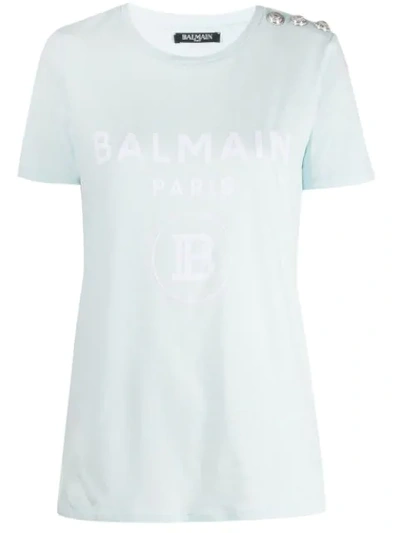 Shop Balmain Logo Printed T-shirt In Blue