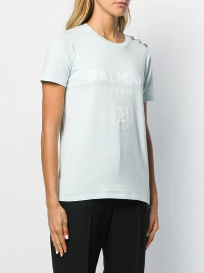 Shop Balmain Logo Printed T-shirt In Blue