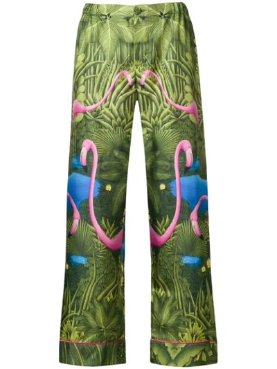 Shop F.r.s For Restless Sleepers Flamingo Print Trousers - Green