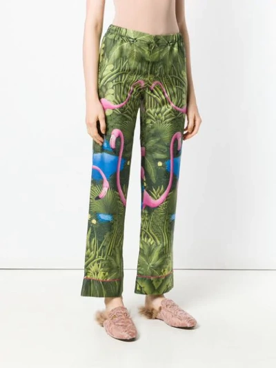 Shop F.r.s For Restless Sleepers Flamingo Print Trousers - Green