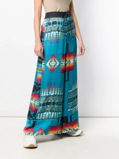 Shop Sacai Navajo-style Knit Palazzo Pants In Blue