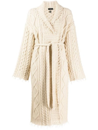 Shop Alanui Cable Knit Robe Cardigan In White