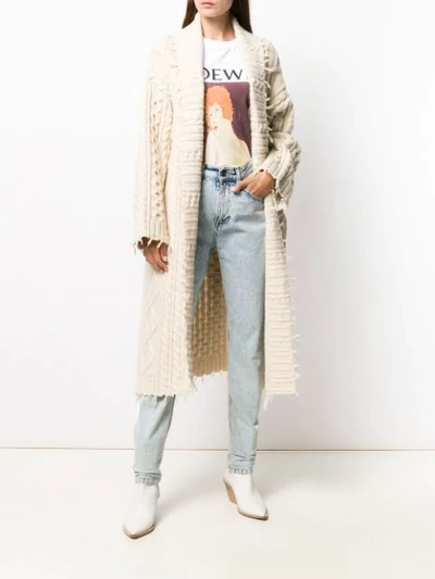 Shop Alanui Cable Knit Robe Cardigan In White