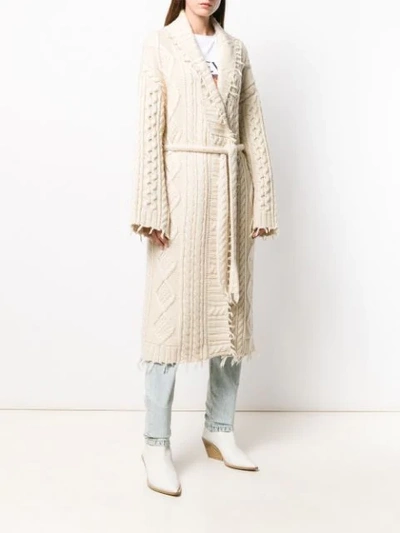 Shop Alanui Cable Knit Robe Cardigan In White