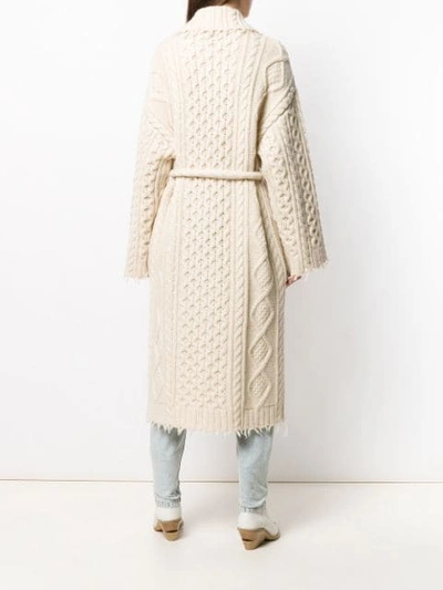 Shop Alanui Cable Knit Robe Cardigan In White