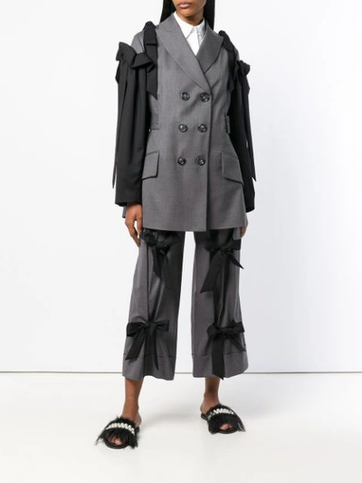 Shop Simone Rocha Double Breasted Bow Sleeve Jacket In Grey