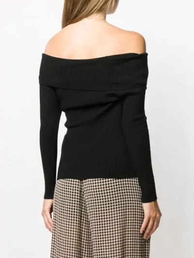 Shop Paule Ka Ribbed Off-the-shoulder Jumper In Black