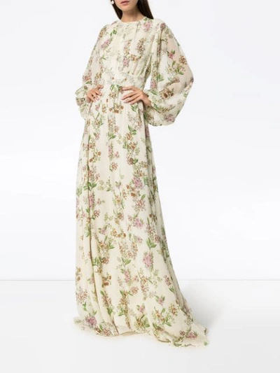 Shop Giambattista Valli Floral Print Long Dress In Neutrals