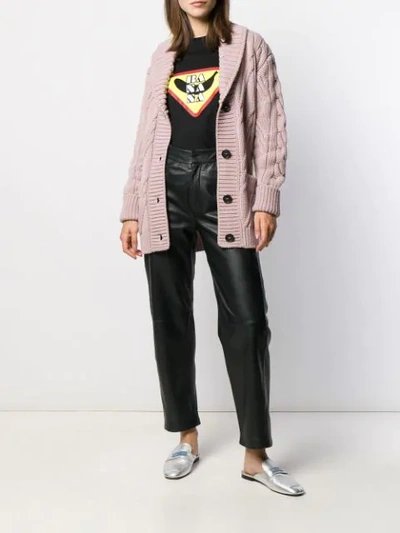Shop Prada Faux Fur Collar Cardigan In Pink