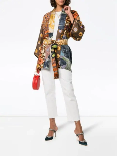 Shop Rianna + Nina Short Multi Animal Star Print Silk Kimono Robe - Multicolour