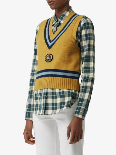Shop Burberry Embroidered Crest Sweater - Yellow