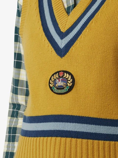 Shop Burberry Embroidered Crest Sweater - Yellow