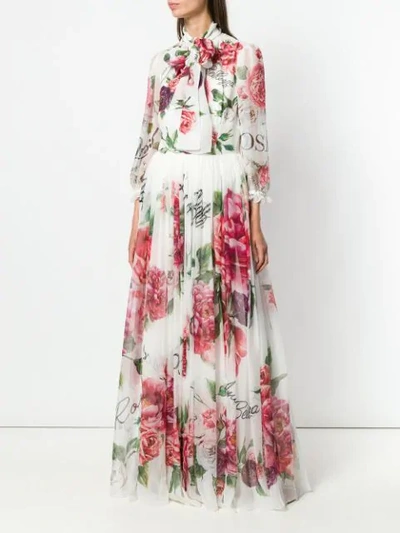 Shop Dolce & Gabbana Rose Print Maxi Dress In White