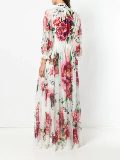 Shop Dolce & Gabbana Rose Print Maxi Dress In White