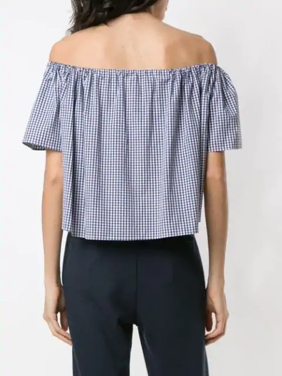 Shop Andrea Bogosian Off The Shoulder Check Blouse In Purple