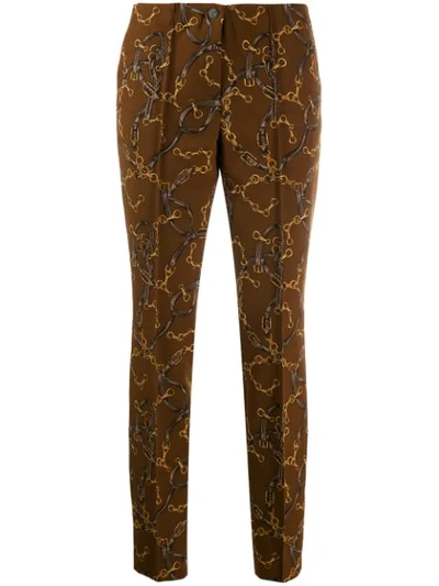 Shop Cambio Printed Slim Fit Trousers In Brown