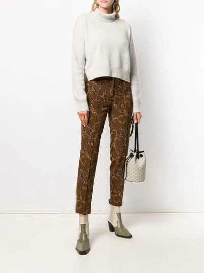 Shop Cambio Printed Slim Fit Trousers In Brown