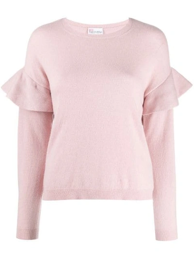 Shop Red Valentino Red(v) Frilled Crew Neck Knitted Sweater In Pink
