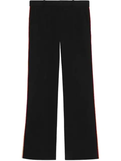 Shop Gucci Contrast Stripe Bootcut Trousers In Black