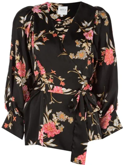 Shop Misa Floral Wrap Top In Black