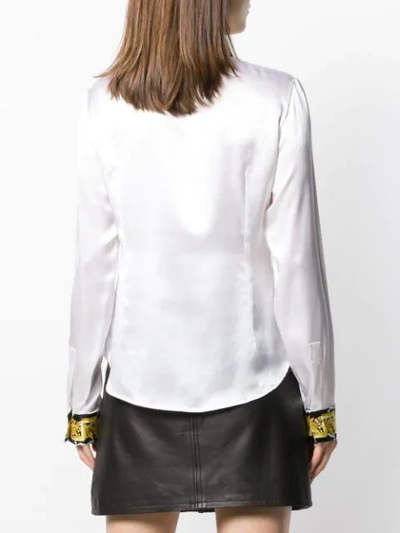 Shop Versace Print-trimmed Silk-satin Shirt In White