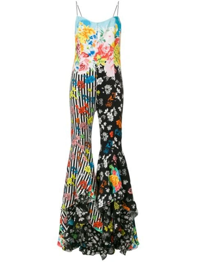 Shop Versace Floral Print Jumpsuit In Black