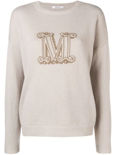 Shop Max Mara Cashmere Knitted Logo Sweatshirt - Neutrals