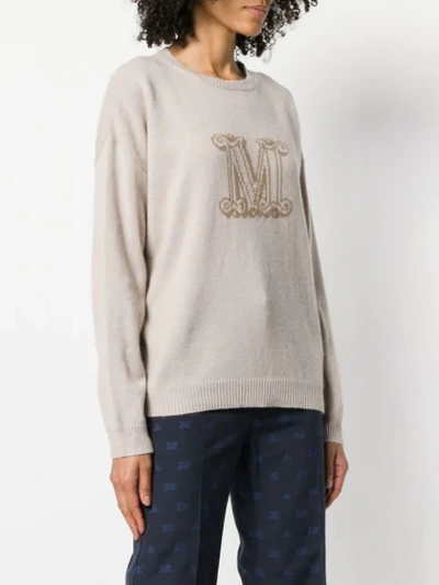 Shop Max Mara Cashmere Knitted Logo Sweatshirt - Neutrals
