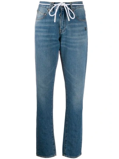 Shop Off-white Straight-leg Contrast Print Jeans In Blue